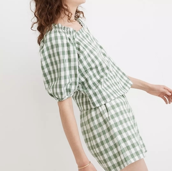 Madewell Linen-Cotton Square-Neck Button-Front Top in Gingham Check - Picture 3 of 9